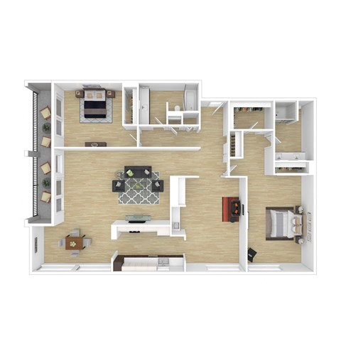 Floor plan for 2 beds, 2 baths, 1850 sqft